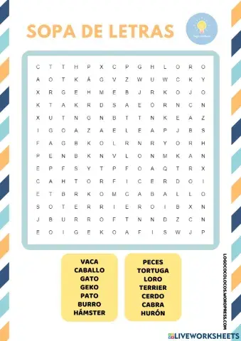 Sopa de letra de animales