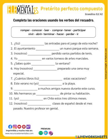 Pretérito perfecto compuesto - Ejercicio de rellenar