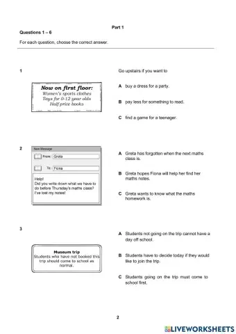 ENGLISH TEST - Reading A2