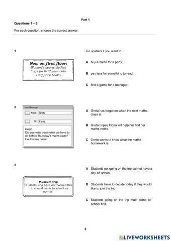 ENGLISH TEST - Reading A2