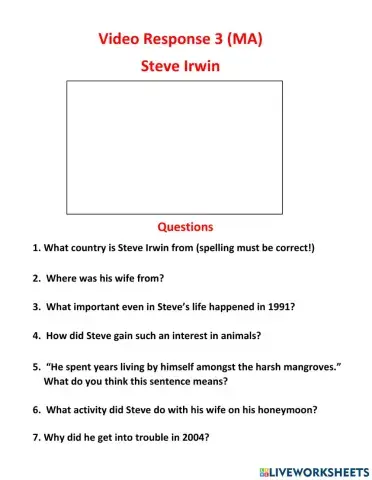 Video response - Steve Irwin (MA)