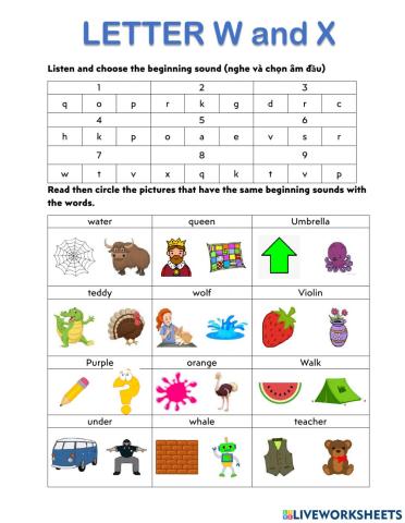 Letter W, X
