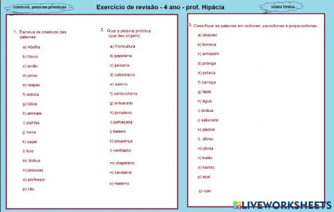 Revisão português - 4o ano