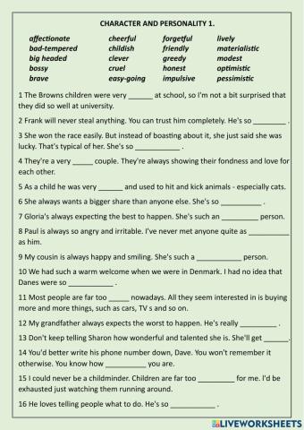 Character and personality 1