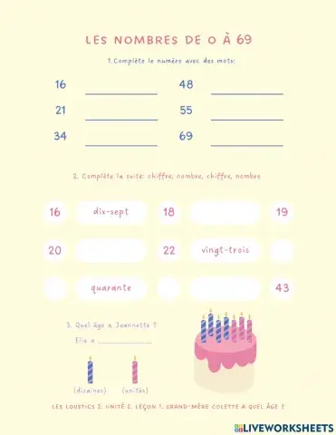 Les nombres de 0 à 69