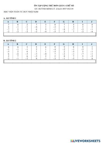 Soroban ôn tập Cộng trừ đơn giản