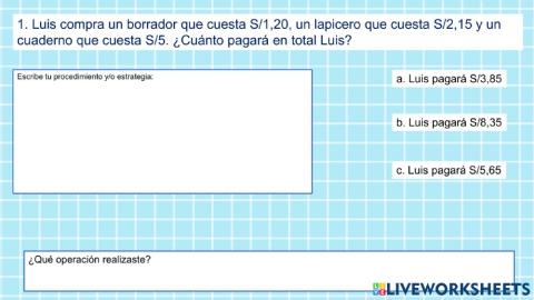 Problemas con dinero en soles y céntimos