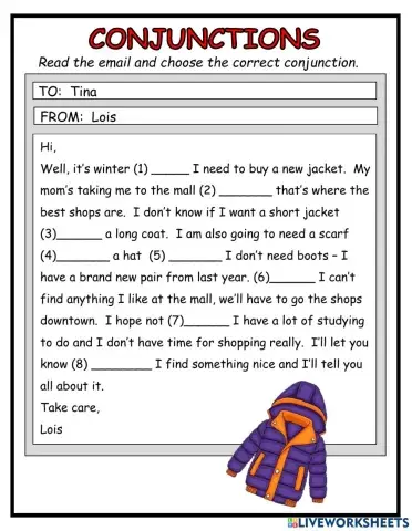 Conjunctions Email - and, or, but, because, so, when and if