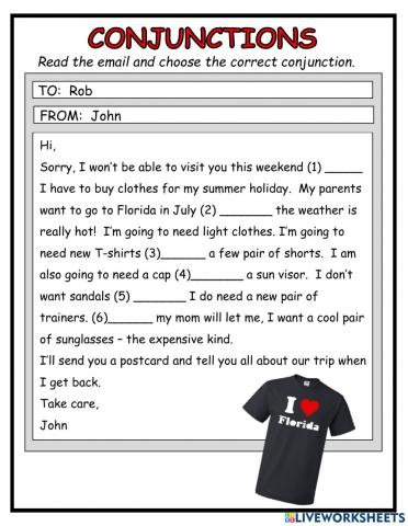 Conjunctions Email 2 and, or, but, because, so when, if