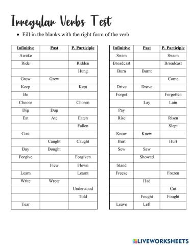Irregular Verbs Test