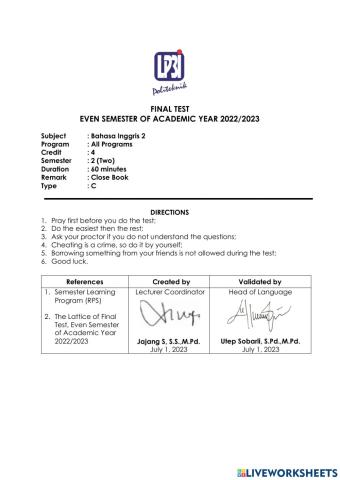 Bahasa inggris 3 type c