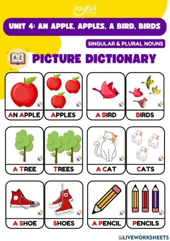 An apple, apples, a bir, birds