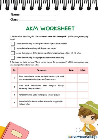 Worksheet AKM-Animal Reproduce
