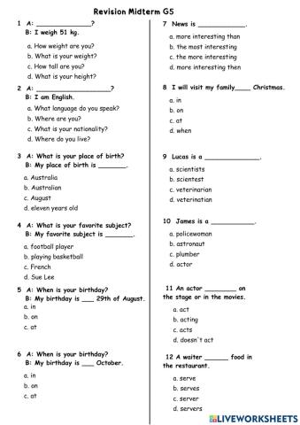 G5 Sem1.1 Midterm Exam Revision