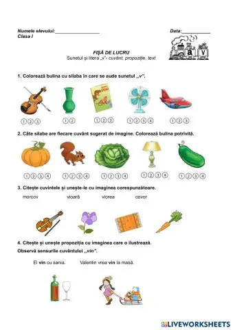 fișă Sunetul și litera „v”- cuvânt, propoziție, text.pdf