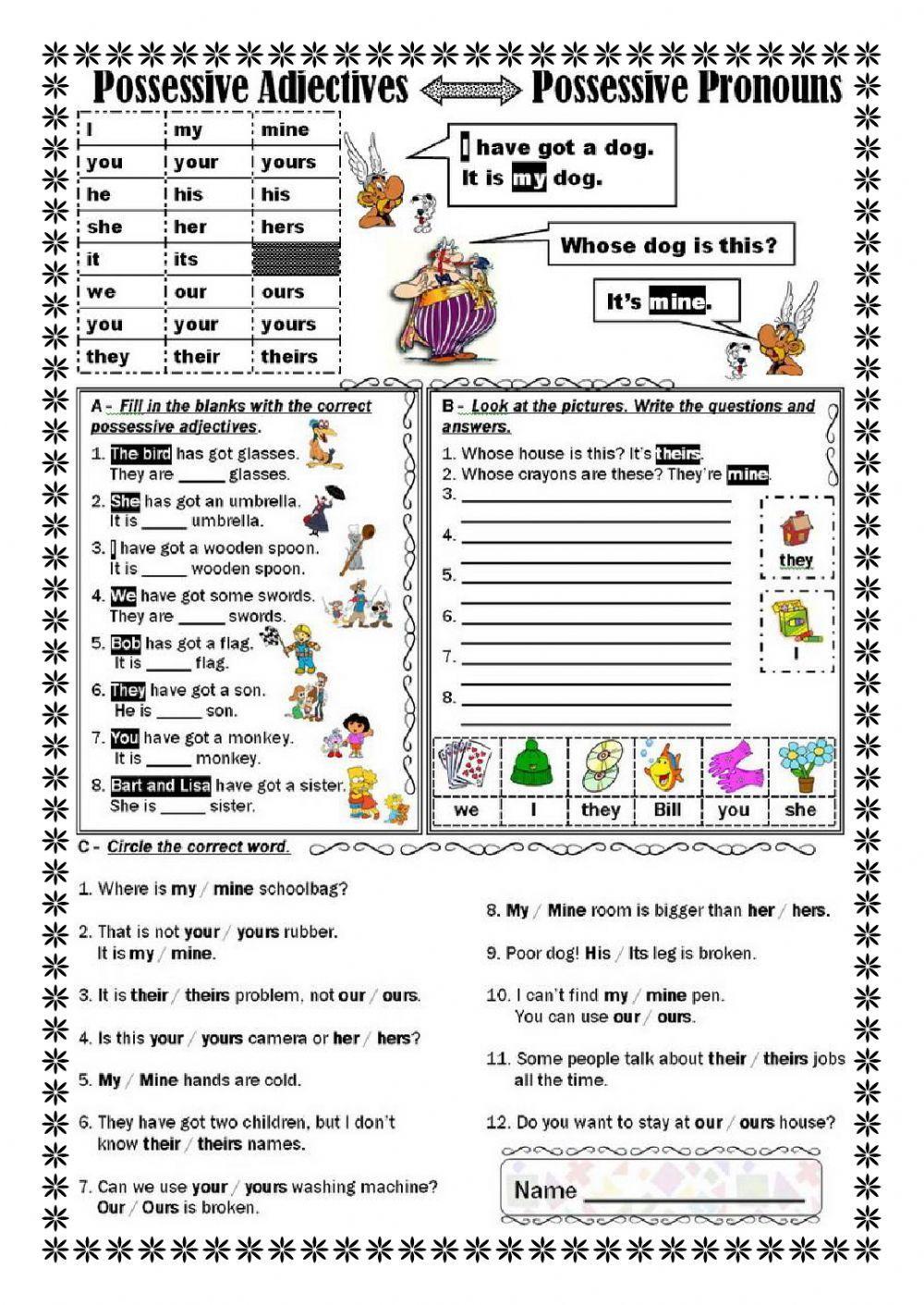 Possessive adjectives and possessive pronouns