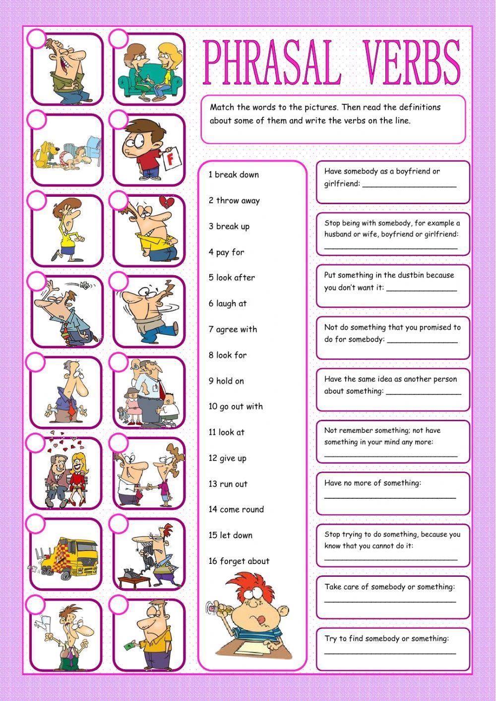 Phrasal verbs matching exercise