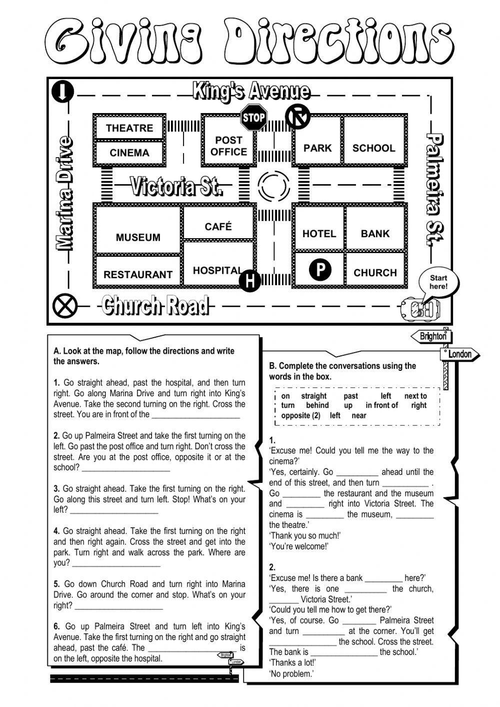 Giving directions online worksheets  Actividades con palabras, Taller de  ingles, Tarjetas de agradecimiento gratis