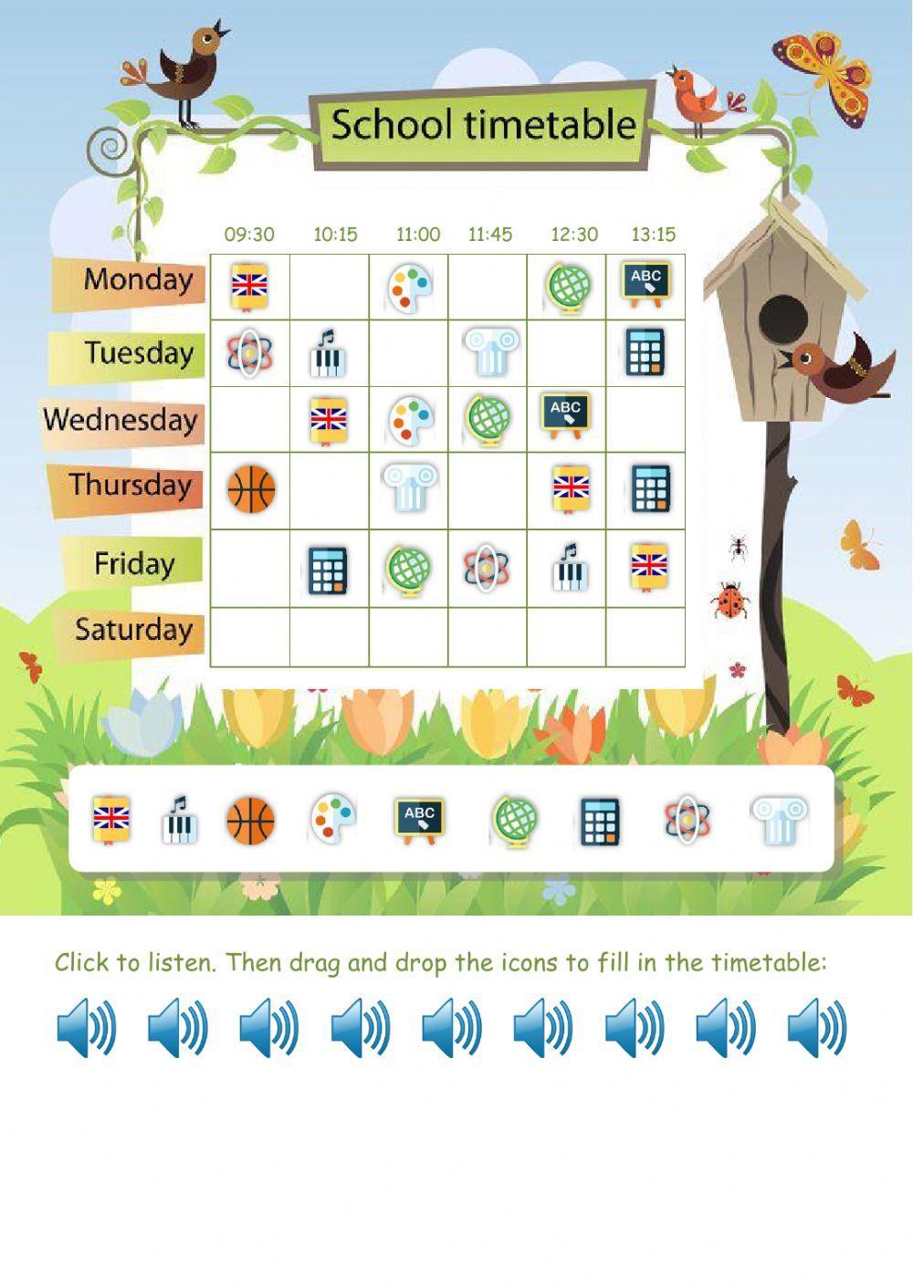 My school timetable My school timetable