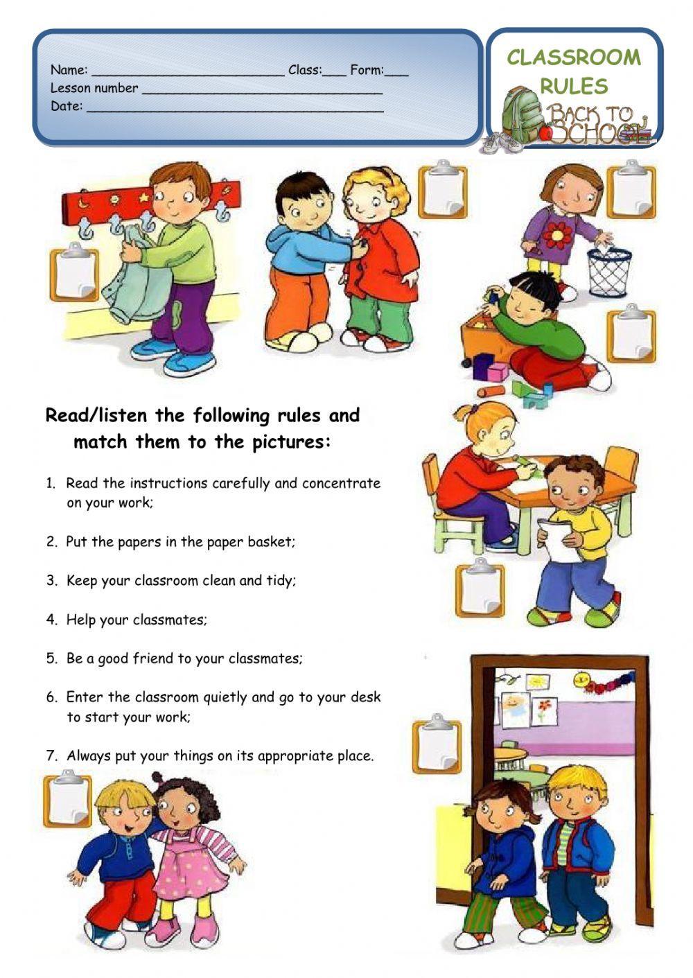 CLASSROOM RULES - a back to school worksheet