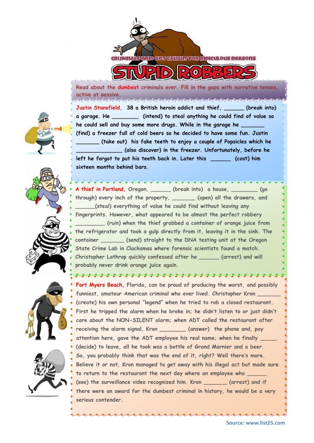 Dumb Criminals - A narrative tenses practice Dumb Criminals - A narrative tenses practice