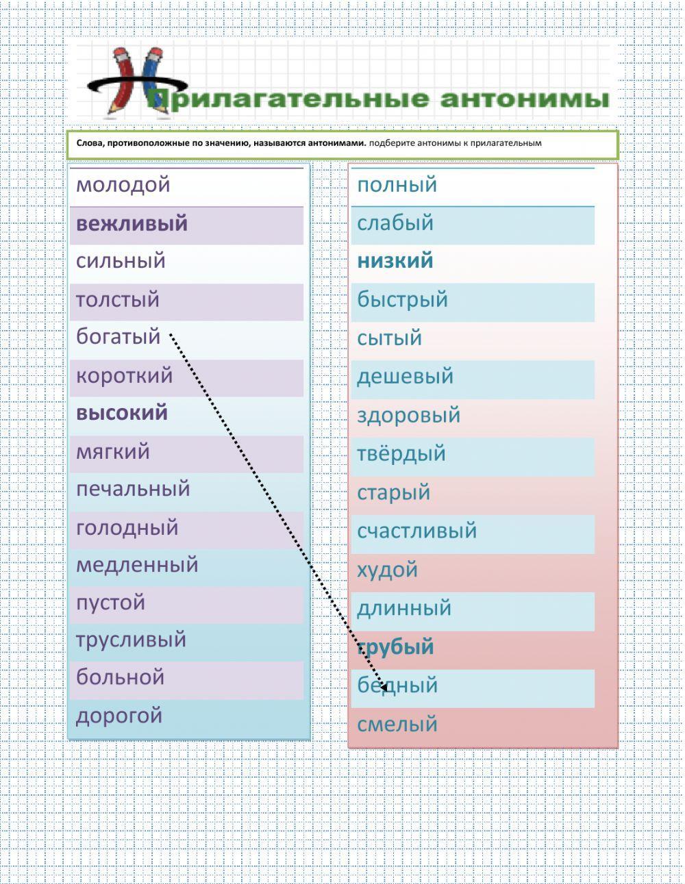 антонимы прилагательных