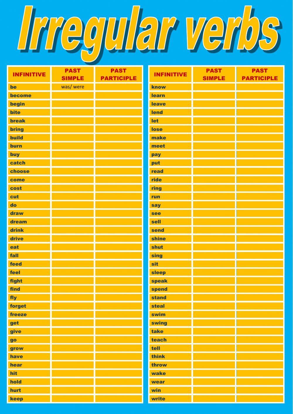 Irregular verbs test Irregular verbs test
