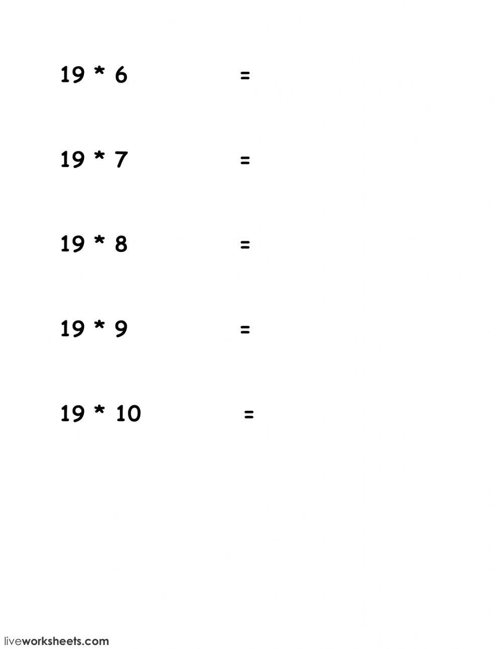 19 times table