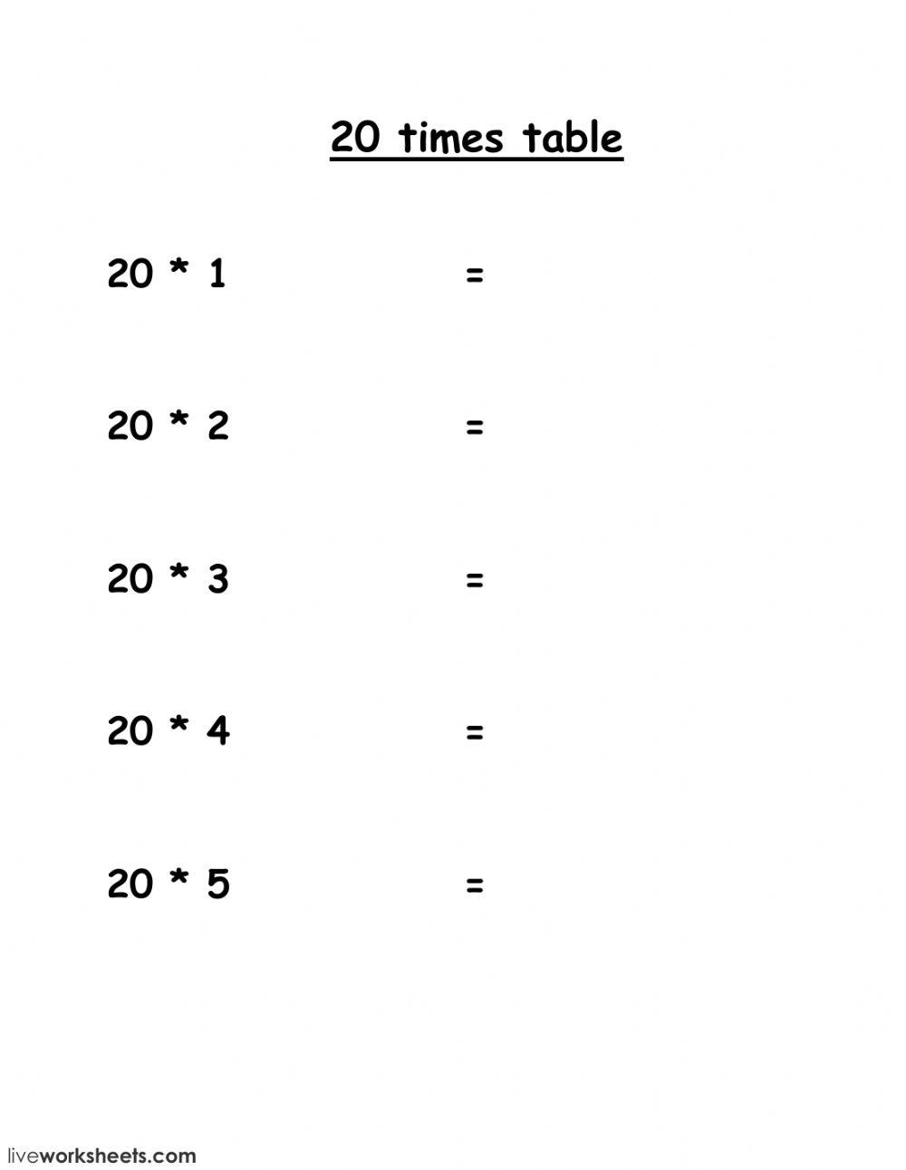 20 times table