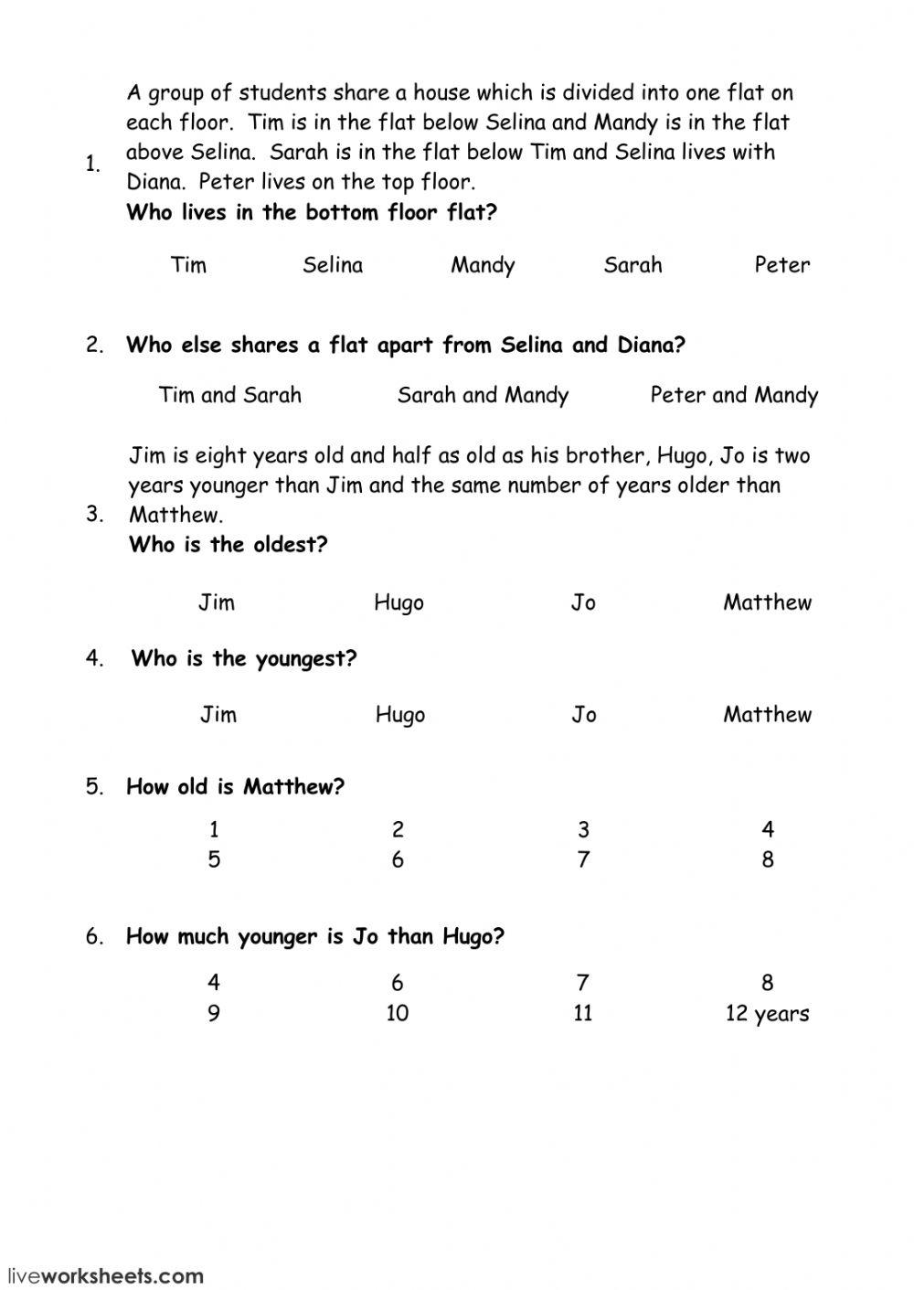 Logic problems 2 worksheet live worksheets