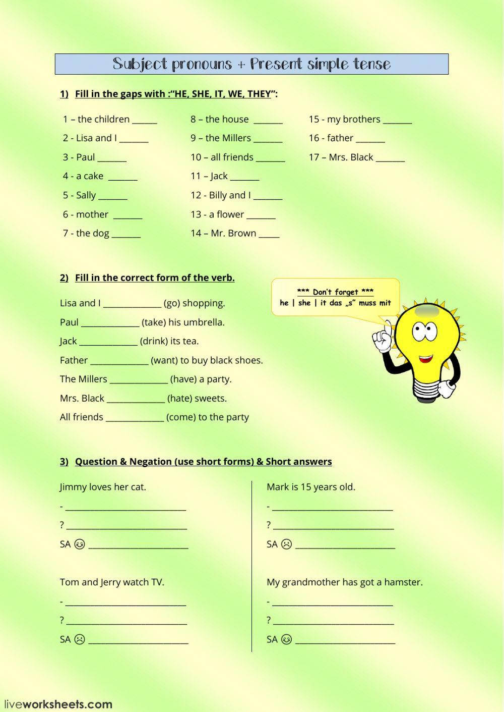 Revision - subject pronouns and present simple