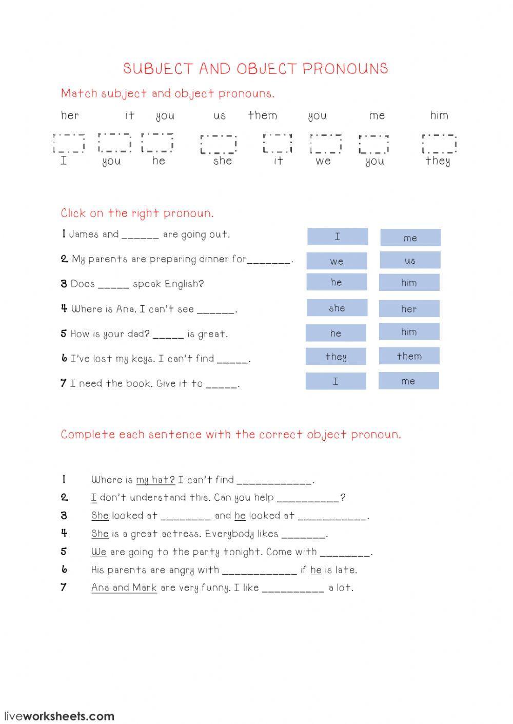 Subject and object pronouns Subject and object pronouns