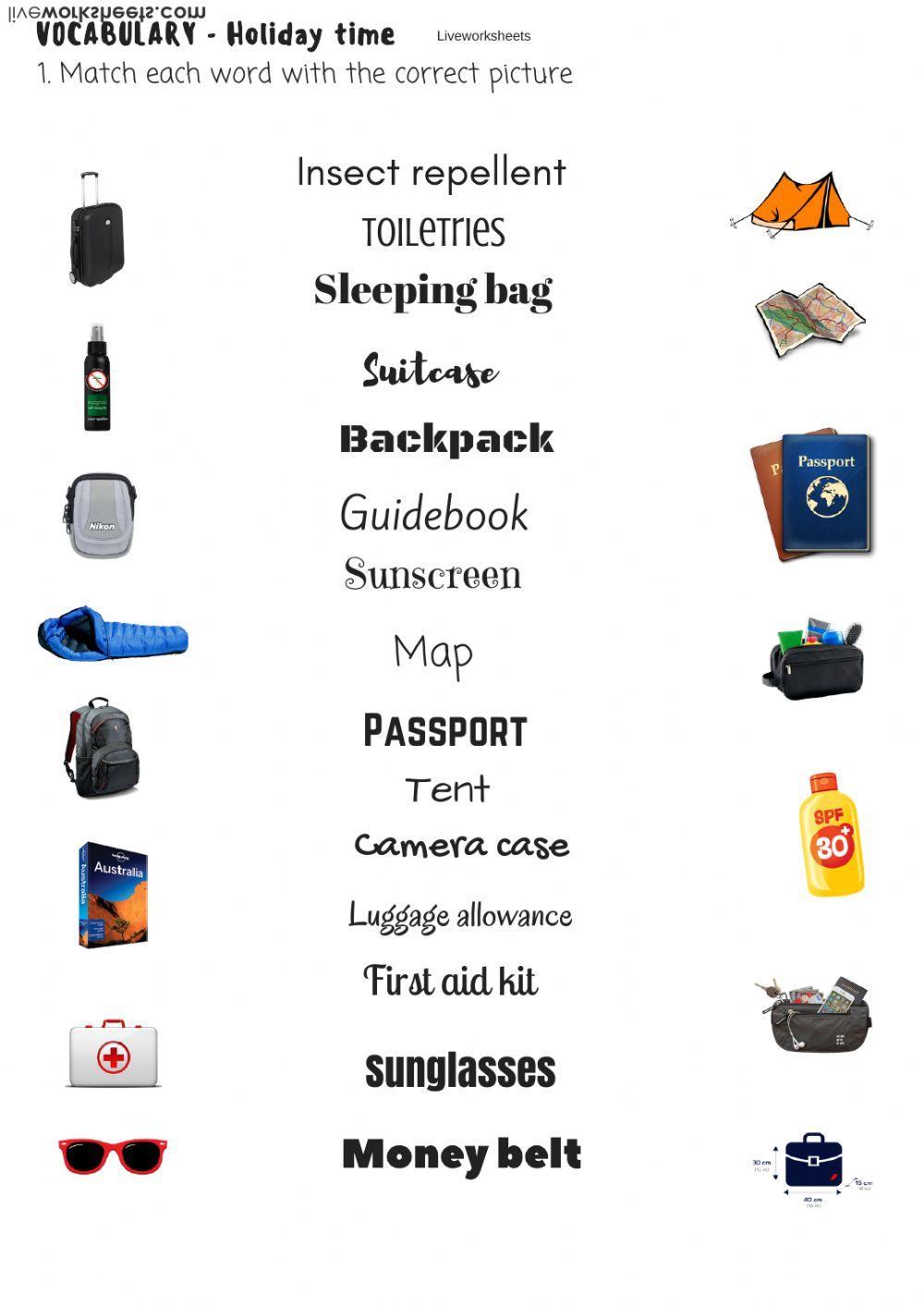 Vocabulary Travel items