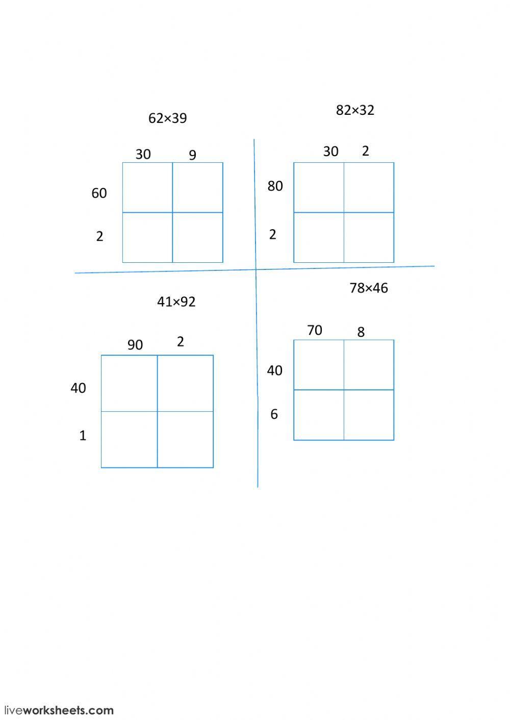 2 digit multiplication with an area model 