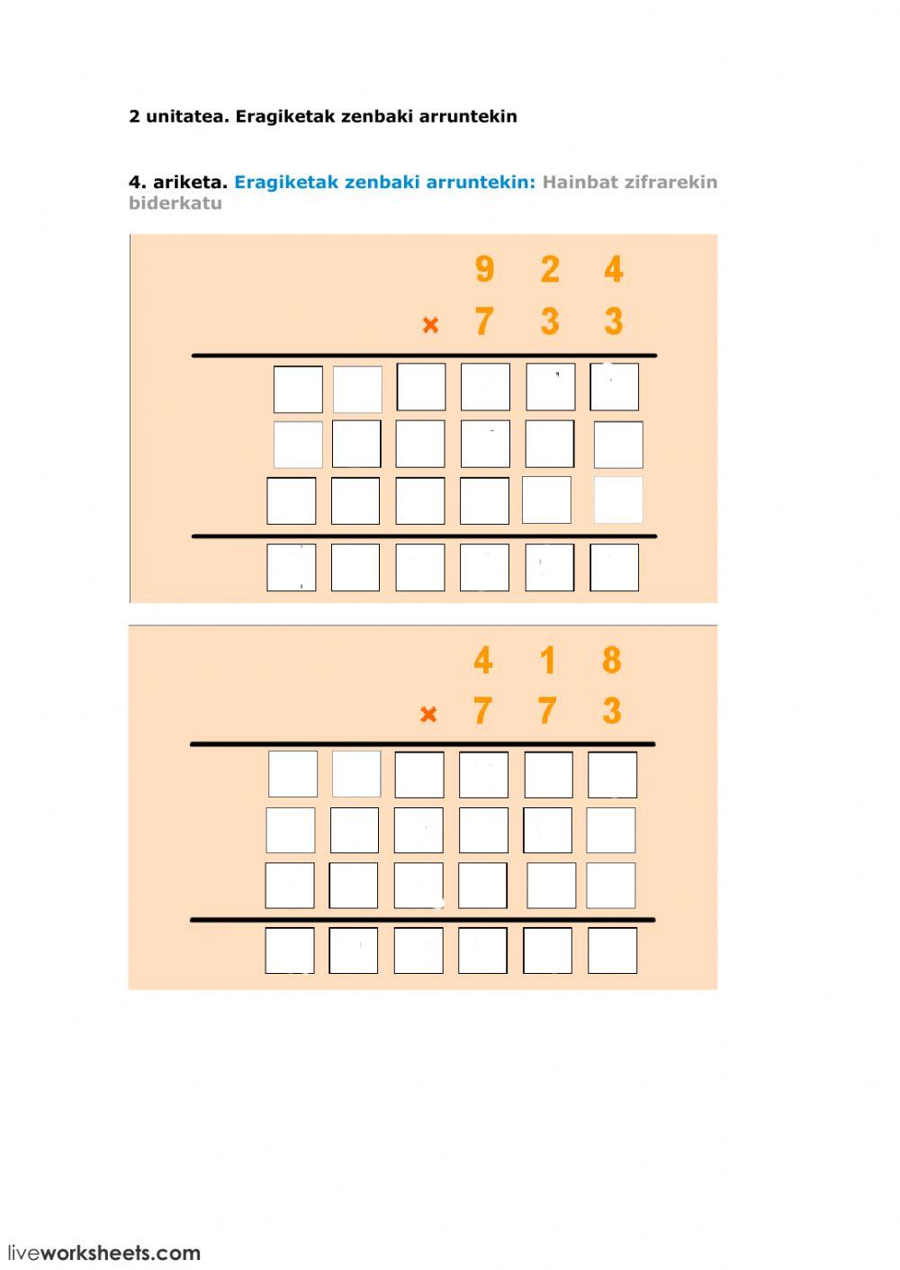 5-2-4 Eragiketak zenbaki arruntekin: Hainbat zifrarekin biderkatu