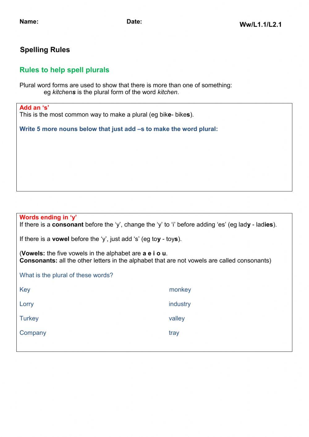 Plural Spelling Rules