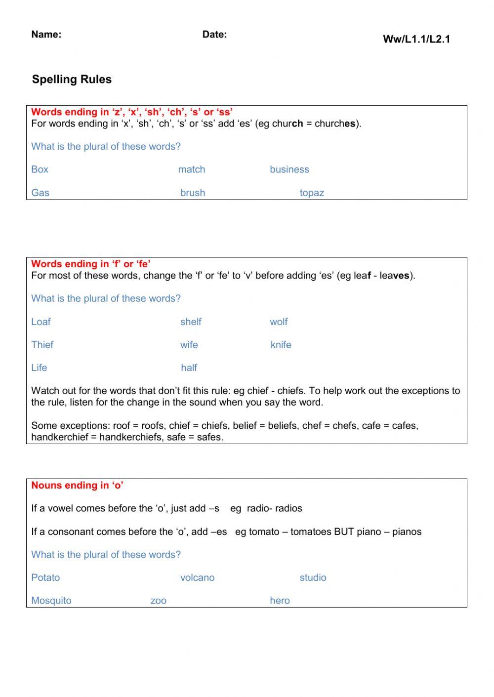 Plural Spelling Rules