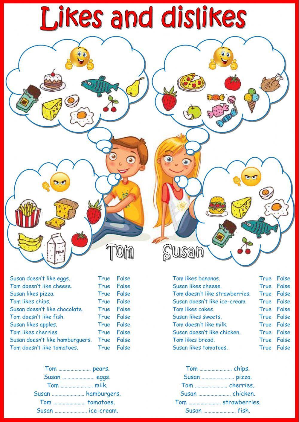 Don t doesn t exercises. Likes and Dislikes Worksheets. Дшлу мы дшлуы цщклырууе. Like likes Worksheet. Food for Kids likes and Dislikes.