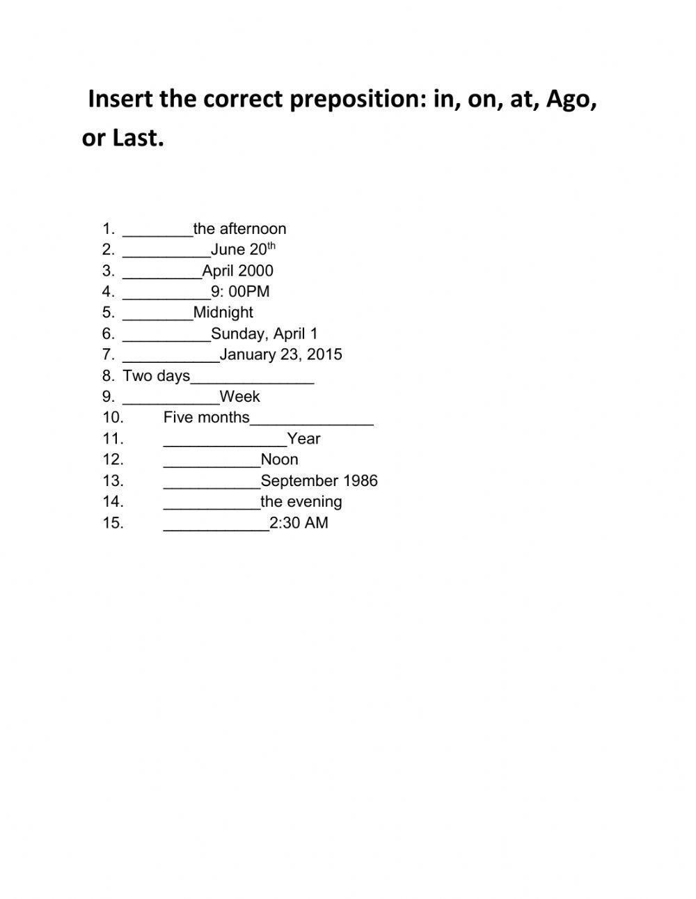 time phrases for the past tense