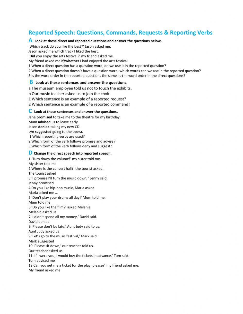 Reported Speech: Questions, Commands, Requests - Reporting Verbs Reported Speech: Questions, Commands, Requests - Reporting Verbs