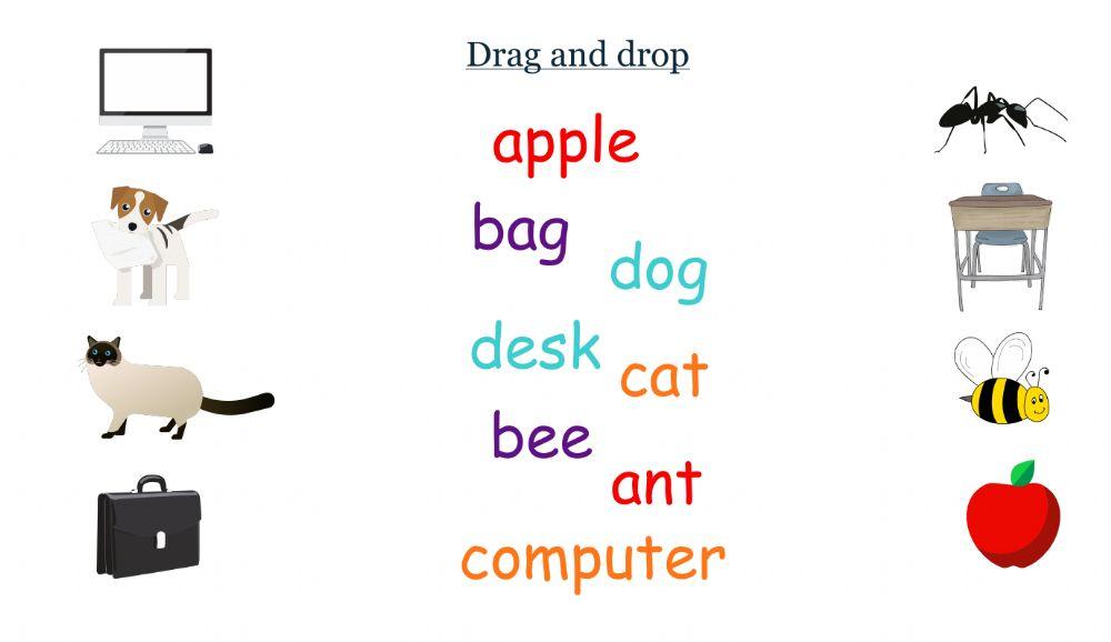 Picture vocabulary A, B, C, D - drag and drop ex.