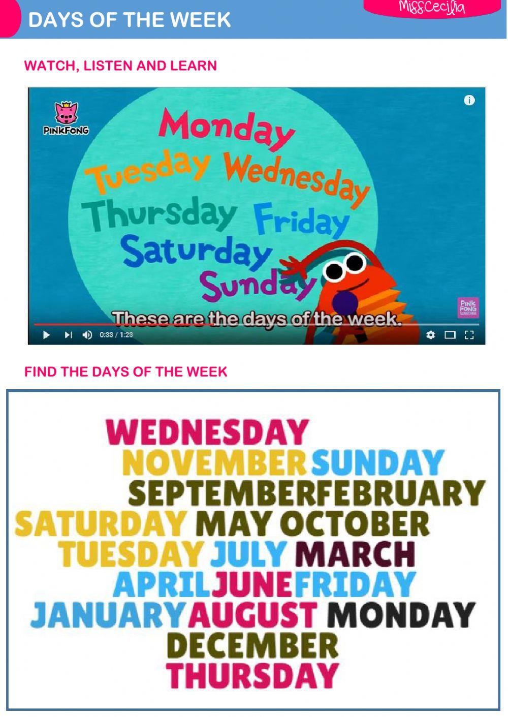 DAYS OF THE WEEK DAYS OF THE WEEK