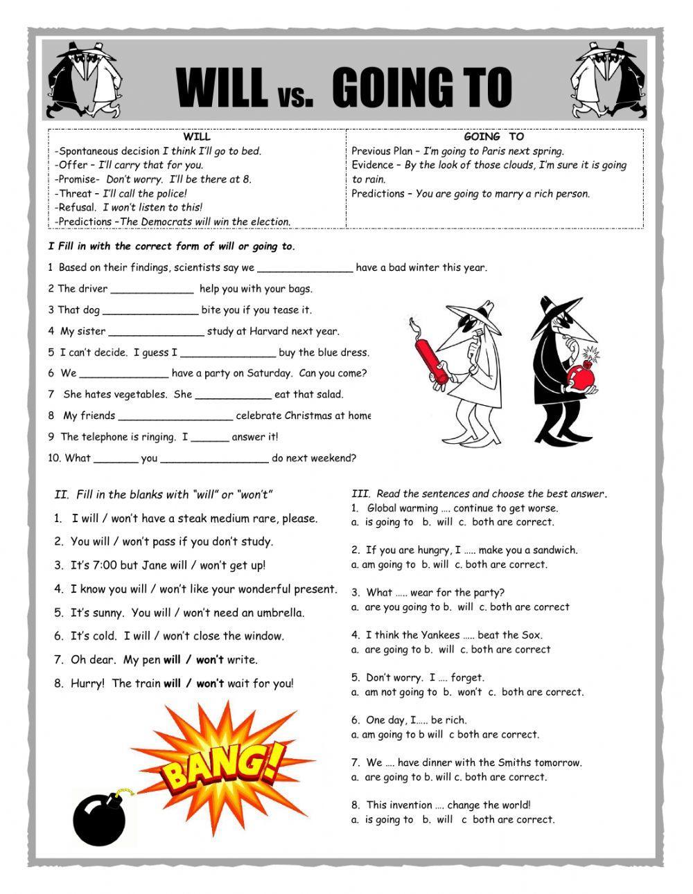 Will v going to worksheet live worksheets