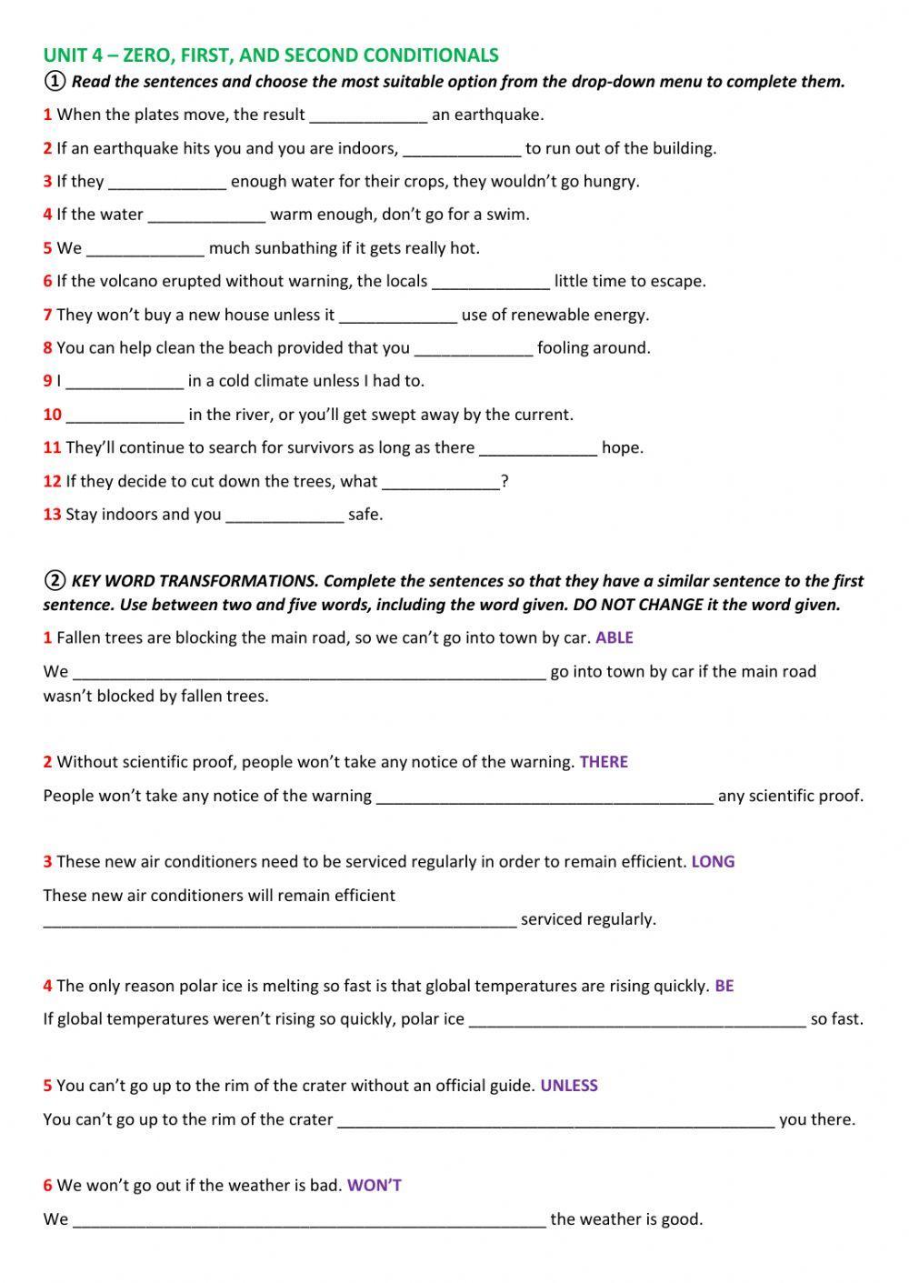 ZERO, FIRST, AND SECOND CONDITIONALS