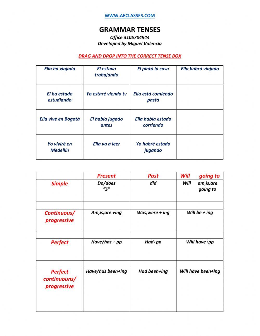 tenses drag and drop