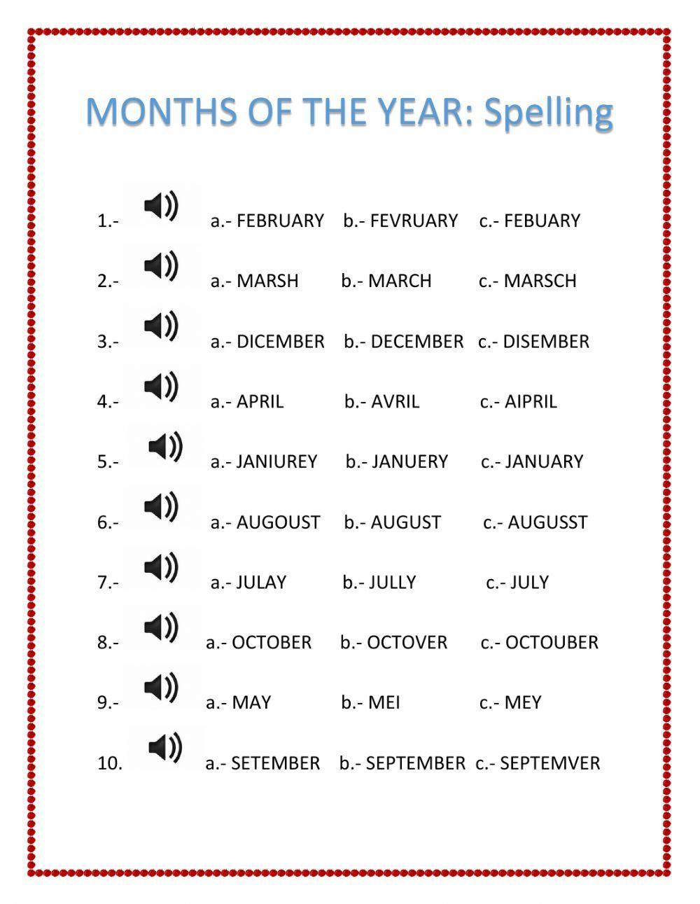 SPELLING MONTHS OF THE YEAR