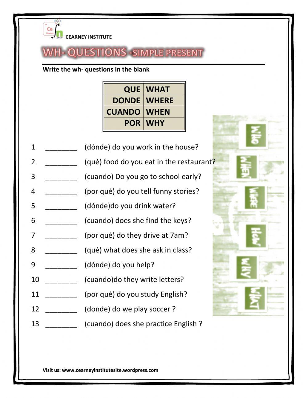 wh questions interactive worksheet | Live Worksheets
