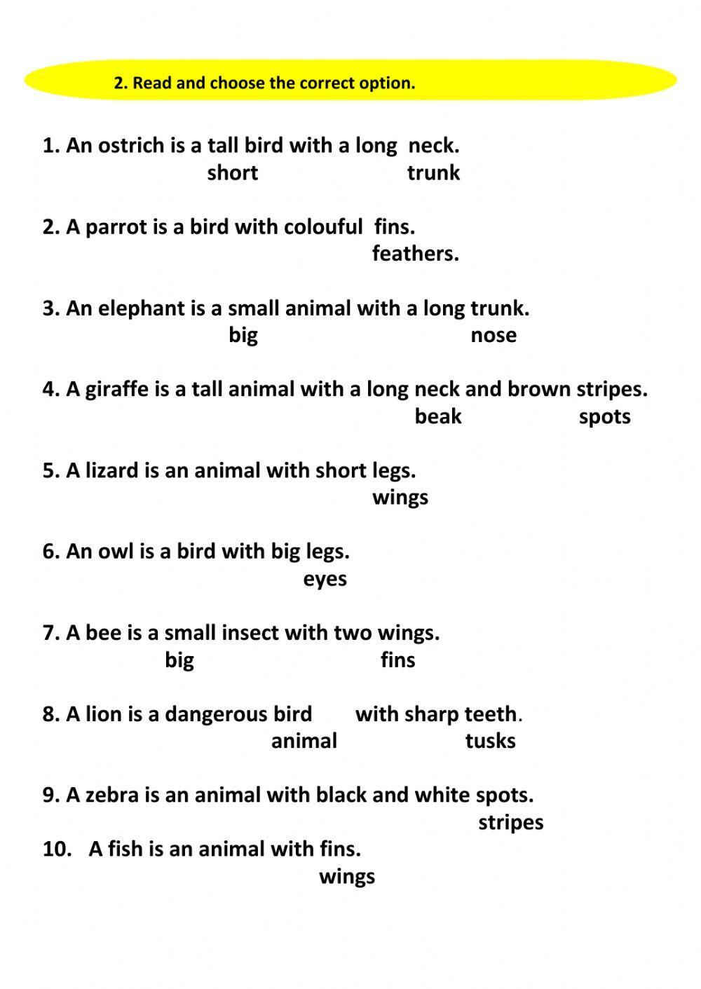 Animals and their body parts
