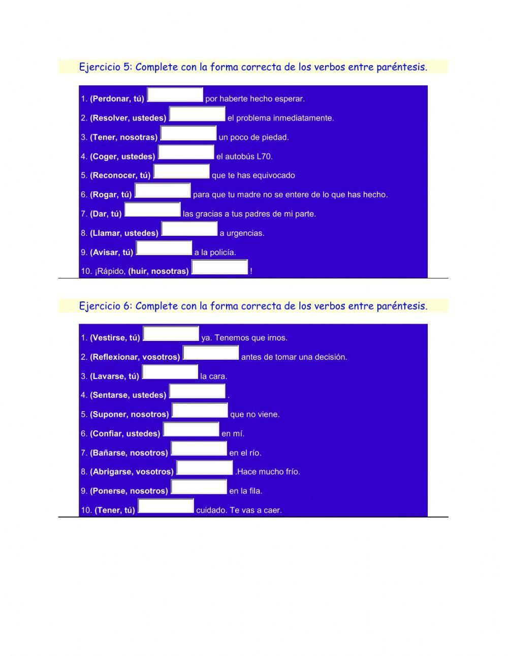 Imperativo - 13 ejercicios