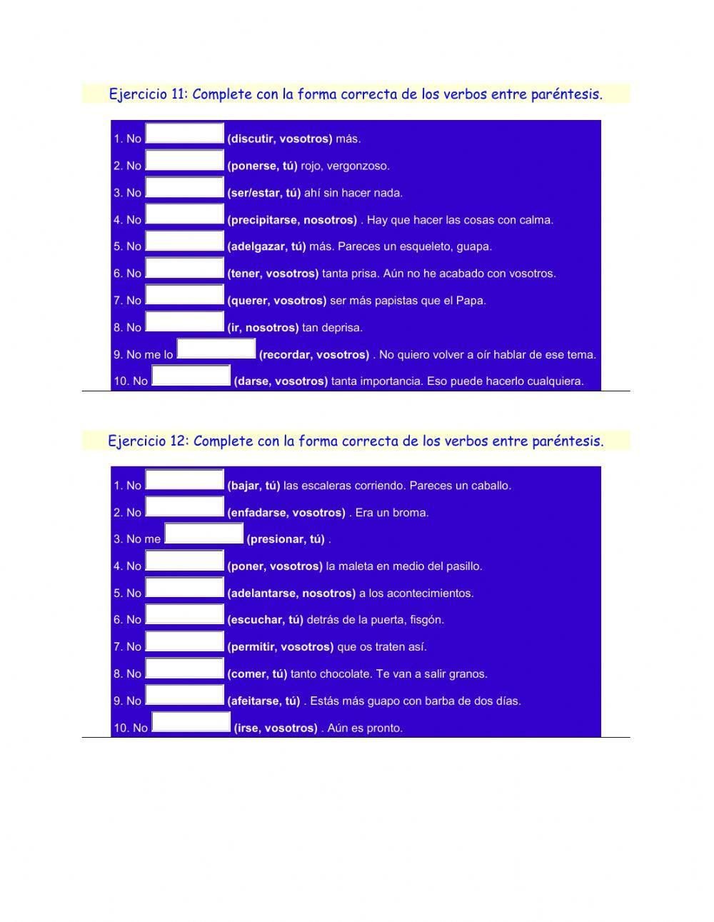 Imperativo - 13 ejercicios